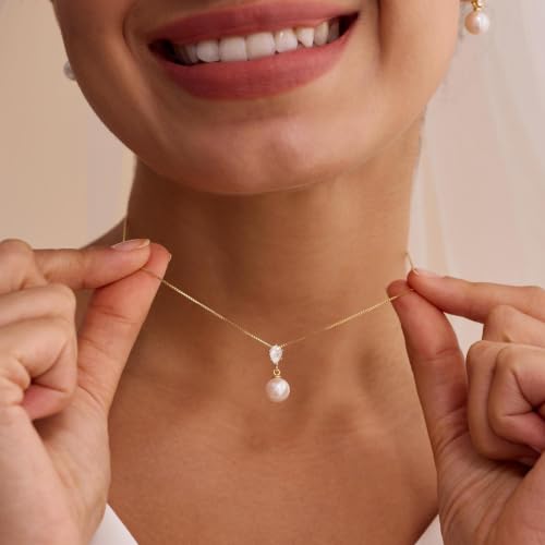 Pearl Necklaces for Women,Dainty Gold Pendant Necklaces Waterproof Jewelry | 14K Gold Plated Pearl Necklaces,Dainty Elegant Wedding Necklace,Small Cute Adjustable Minimalist Necklace,Non Tarnish Jewelry - color: GOLD-17