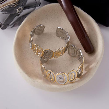 Stylish Two Tone Jewelry Stainless Steel Hammered Bangle Open Cuff Design Twist Cutout Detail Comfortable Wear Twist Openwork Adjustable Wristband - color: A