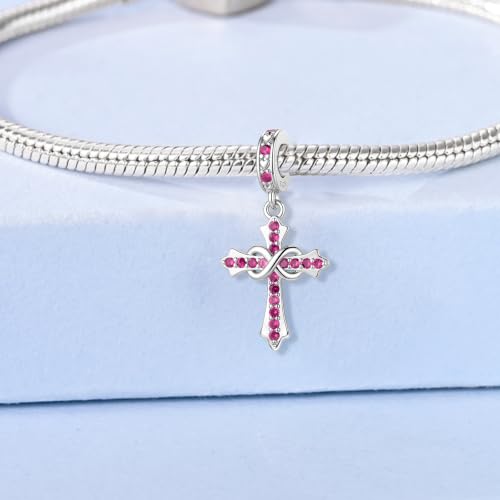 HappyStar 925 Sterling Silver Charms Infinity Design Birthstone Charms for Bracelets with 5A Cubic Zirconia Cross Necklace for Women Dangle Pendant Compatible Pandora Bracelets Happy Birthday Gifts - color: 7-July Birthstone Charms