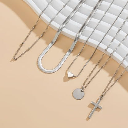 CSIYANJRY99 Layered Gold Necklaces for Women Chunky Gold Necklace Stack Layered Cuban Paperclip Snake Chain Necklace Retro Coin Dainty Pendant Toggle Clasp Necklace - style: Silver Cross Disc