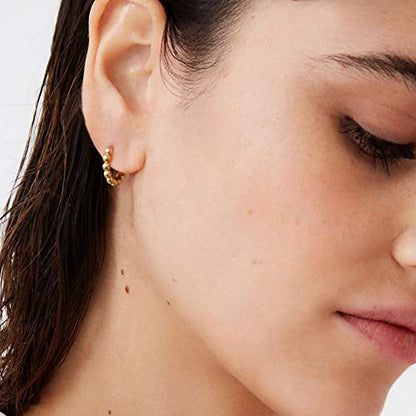 LOYATA Gold Huggie Hoop Earrings 14K Gold Plated Dainty Small Simple Hypoallergenic Jewelry Gift for Women - style: Beaded Gold
