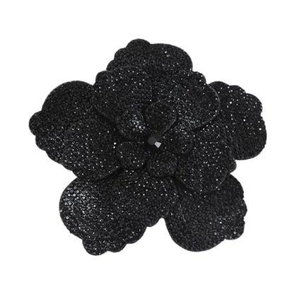 Rhinestone Flower Brooch Pin for Women Men Elegant Sparkly Crystal Camellia Floral Lapel Pins Shawl Dress Suit Clothes Accessories Wedding Party Fashion Jewelry 105mm - color: Black
