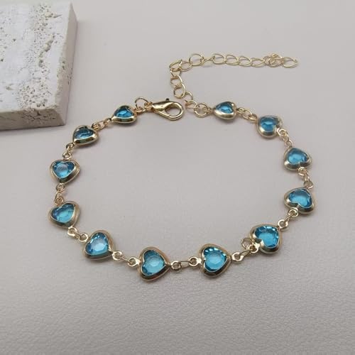 1pc Heart Shape Bracelet With Colorful Rhinestone Beads,Small And Fresh Style(No Box) Valentines,Mother's Day,Gift - color: Gold-Green, size: One Size