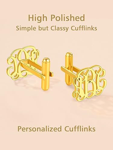 FindChic Stainless Steel Round Cufflinks with Custom Text/Picture/Monogram Letters 18K Gold Plated/Black Color for Men Groom Suits Shirts, with Gift Box - style: 04. custom 3 monograms (gold plated)