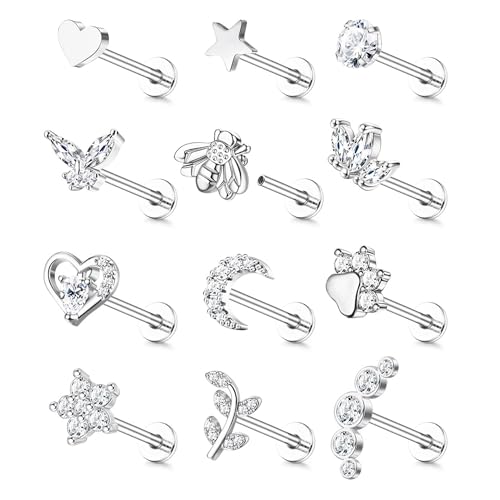 YADOCA 16G 18G Helix Flat Back Tragus Piercing Jewelry Earrings for Women | Hypoallergenic Surgical Steel Cartilage Earrings Daith Conch Medusa Nose Piercing Jewelry Gold Stud Earrings Set 6 7 8 10 MM - color: Silver, size: 18G(1.0MM)-10MM-New
