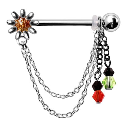 316L Stainless Steel Chained Flower & Beads Nipple Shield Sold As Pair
