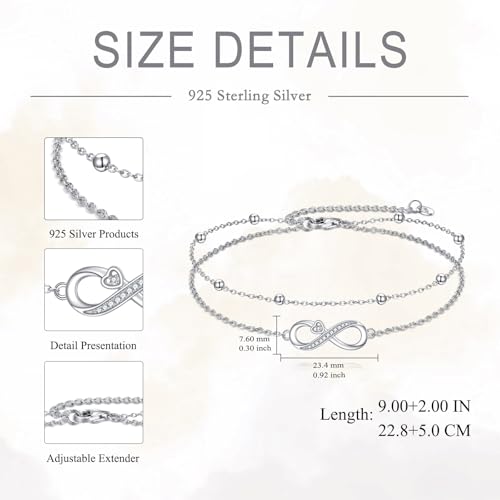925 Sterling Silver Cat Butterfly Anklets Double Layered Chain for Birthday Women Ankle Bracelet Summer Beach Dainty Jewelry - style: Infinity Anklet