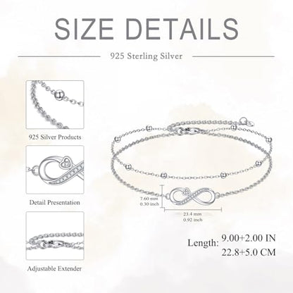 925 Sterling Silver Cat Butterfly Anklets Double Layered Chain for Birthday Women Ankle Bracelet Summer Beach Dainty Jewelry - style: Infinity Anklet