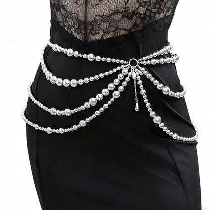 Bikini Multi-Layer Waist Belly Chain Pearl Belly Chain Layered Waist Body Chains Bikini Belly Jewelry Fashion Beach Rave Party Club Body Accessories Jewelry for Women - color: silver