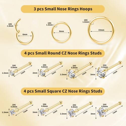 20g Nose Rings Studs and 18g Nose Rings Hoops for Women Men: Hypoallergenic Surgical Stainless Steel Threadless Corkscrew/L Shape/Straight Nose Studs Round Square Simulated Diamond CZ 1.5/2/2.5/3mm Nose Bone Studs Hinged Clicker Segment Nose Hoops Septum