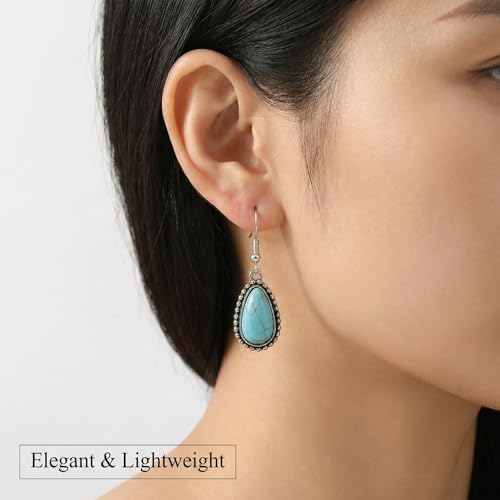 Turquoise Earrings for Women,Small Dangle Earrings,Boho Turquoise Earring with Teardrop Dangle Western Accessories - color: Gold 2