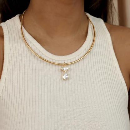 Gold Choker Necklace Dainty 14K Gold Plated Collar Necklace with Cubic Zircon Pendant Necklaces Fashion Minimalist Summer Crystal Collar Necklaces Boho Jewelry - style: CZ