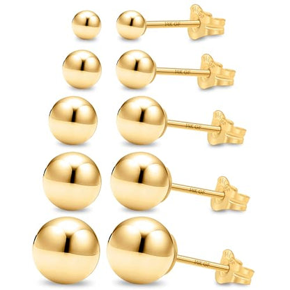 Kezef 14K Gold Filled Ball Stud Earrings for Women - Thick 14K Gold Layer, Hypoallergenic for Sensitive Ears, Round Studs | 3mm-9mm - style: 3mm,4mm,5mm,6mm,7mm