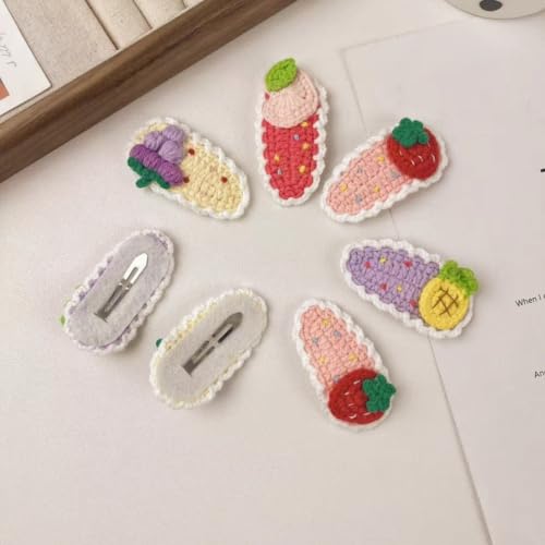 2 Pcs Funny Fruit Hair Clips Crochet Strawberry Grapes Peach Pineapple Hair Accessories - color: 2 Pcs Peach Grape