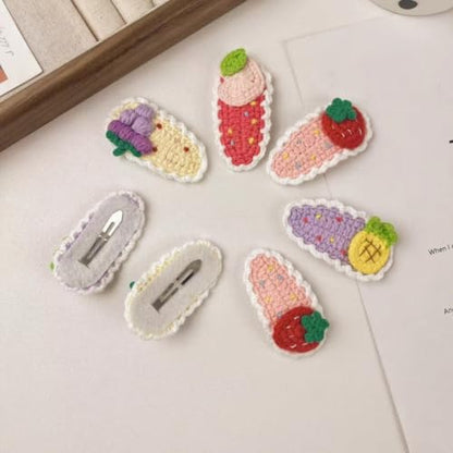 2 Pcs Funny Fruit Hair Clips Crochet Strawberry Grapes Peach Pineapple Hair Accessories - color: 2 Pcs Peach Grape