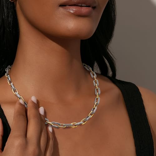 Wire Necklaces for Women, 2 Tone Link Chain Necklaces Circles Adjustable Necklaces Costume Jewelry for Women Gifts - color: Paperclip-A-1