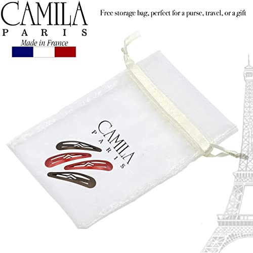Camila Paris CP1330F French Hair Barrettes Clips, Snap Hair Slides Clic Clac for Women, Styling Girls Side Slide-in Metal Snap Pin Hair Accessories for Women. Strong Hold, No Slip Grip, Made in France - color: 4PK Metal Red/Brown 2"