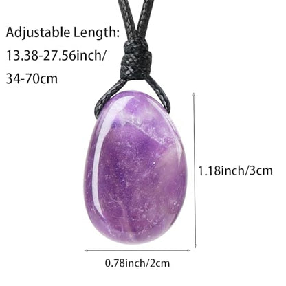 Natural Gemstone Pendant Necklace Healing Crystal Stone Choker Necklace Adjustable Waxed Black Rope for Men - color: Amethyst