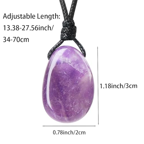 Natural Gemstone Pendant Necklace Healing Crystal Stone Choker Necklace Adjustable Waxed Black Rope for Men - color: 2pcs(Amethyst+Green Aventurine)