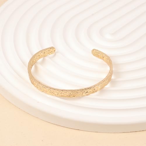 AOZEL Gold Bangle Cuff Bracelets for Women Trendy Chunky Adjustable Twist Love Textured Bracelet Jewelry Gifts - color: Gold Hammered