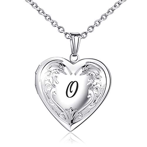 YOUFENG Locket Necklace that Holds Pictures Initial Alphabet A-Z Letter Pendant Necklace Platinum Plated Gifts for Women - style: O