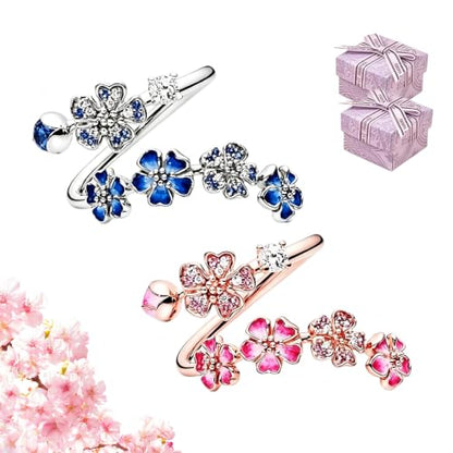 Peach Blossom Ring, Pink Adjustable Flower Open Crystal Rings for Women, Dainty Floral Rings for Vacation, Wedding - color: Mix