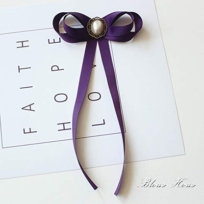 FASELE JKQBUX Women's Brooch Pin pearl Jk preppy style Pre Neck Tie Wedding Party Bow for Women Student Bow Tie accessory - color: Dark Purple