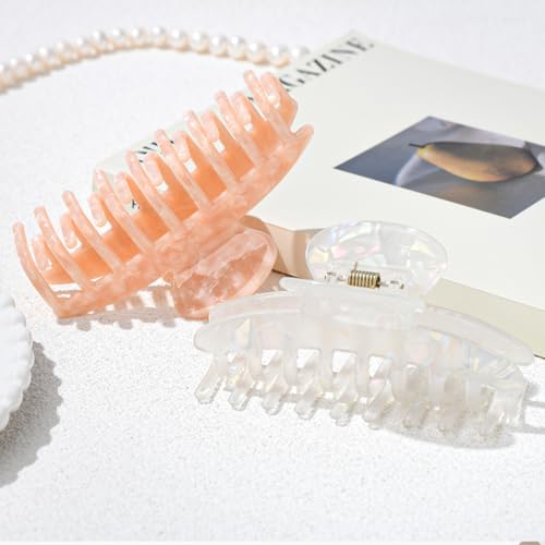 Aileam Acetate Hair Claw Clips for Women,Tortoise shell hair clip French Design Strong Hold Non-Slip claw clips for Thick Hair, 2 Pack - color: White & Blush Pink
