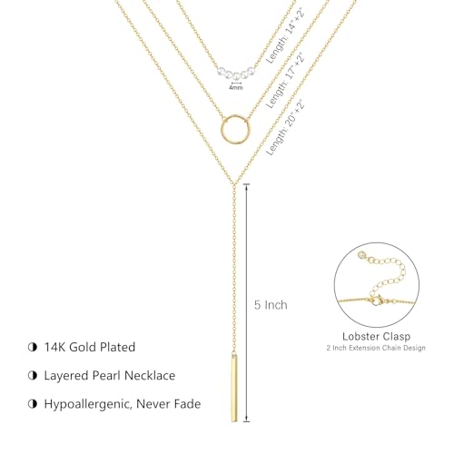 HAXIYA Gold Pearl Y-Shaped Necklace for Women Layered Lariat Long Pendant | 14K Gold Plated/Sterling Silver Dainty Drop Chain Layered Pearl/Beaded Necklaces Simple Gold Jewelry for Women - color: Bar Set - Gold