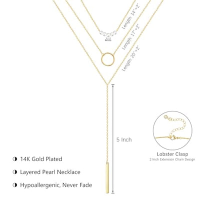 HAXIYA Gold Pearl Y-Shaped Necklace for Women Layered Lariat Long Pendant | 14K Gold Plated/Sterling Silver Dainty Drop Chain Layered Pearl/Beaded Necklaces Simple Gold Jewelry for Women - color: Bar Set - Gold