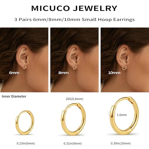 micuco Small Hoop Earrings for Women, Tiny Cartilage Hoop Earrings for Men | Helix Daith Tragus Ear Hugging Hoop Earrings Sleeper Hypoallergenic Earrings - style: B2: 8mm 14k Gold (1 Pair)