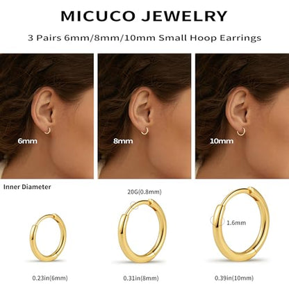micuco Small Hoop Earrings for Women, Tiny Cartilage Hoop Earrings for Men | Helix Daith Tragus Ear Hugging Hoop Earrings Sleeper Hypoallergenic Earrings - style: B1: 6mm 14k Gold (1 Pair)
