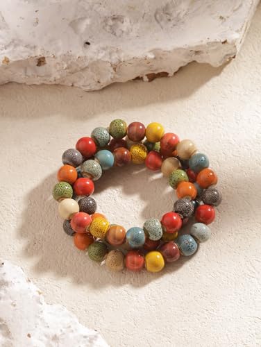 Boho Colorful Ceramic Bead Wrap Strand Bracelet for Women, Bohemian Hippie Summer Jewelry Gift - color: S05