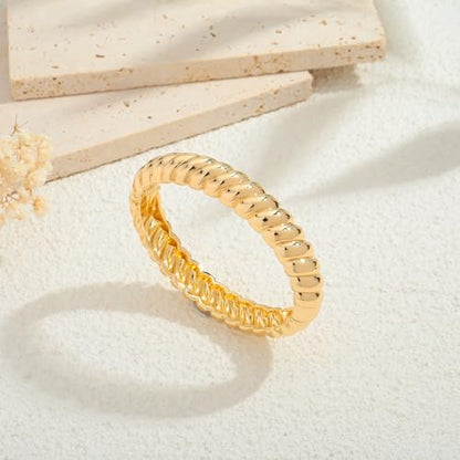 Chunky Gold Bangle Bracelets for Women Twisted Hinged Wrist Cuff Bracelets open Spiraled Oval Bracelet Trendy Jewelry for Women - color: thin cuff bracelet