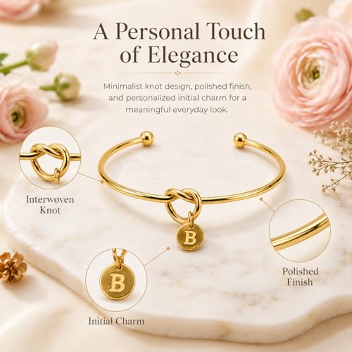LemonRose Initial Bracelets for Women - Dainty Tie the Knot Letter A-Z 14K Gold Plated for Women Gold Cuff Bracelet for Womens Jewelry Personalized Bridesmaid Proposal Gifts - color: Gold B