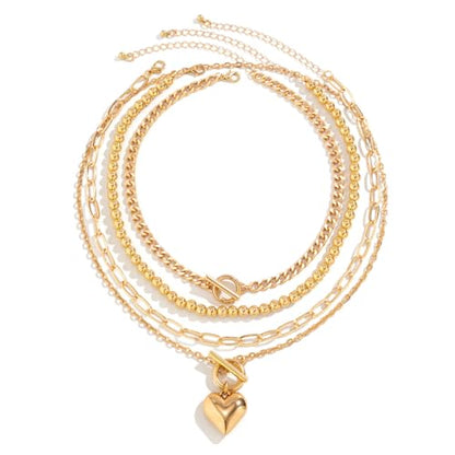 CSIYANJRY99 Layered Gold Necklaces for Women Chunky Gold Necklace Stack Layered Cuban Paperclip Snake Chain Necklace Retro Coin Dainty Pendant Toggle Clasp Necklace - style: Gold Beaded Heart