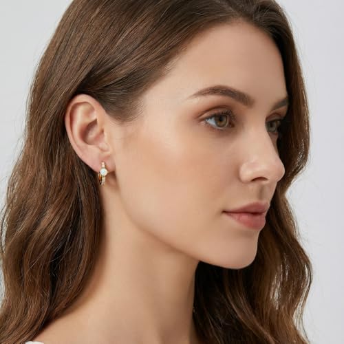 14K Gold Earrings for Women Opal Huggie Hoop Earrings Dainty Hypoallergenic 20mm Earrings Jewelry Gift