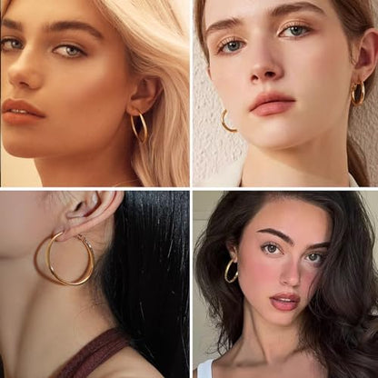 4 Pairs Silver Gold Hoop Earrings for Women | 14K Gold Plated Hoop Earrings Set Hypoallergenic Earring Lightweight Dangle Earrings Set - color: 4 Pairs Gold-(4mm Wide & Thin)