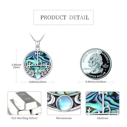 Witch Necklace 925 Sterling Silver Pentagram Triple Moon Pentacle Pendant Wiccan Pagan Jewelry Witchy Gifts for Women - style: Lilith-Abalone