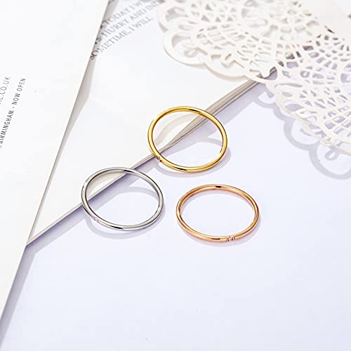 Women's Stainless Steel 1MM Thin Plain Midi Stacking Ring Band Comfort Fit, Size 3 to 10 - color: Dome - Rose G (with 1 cz)