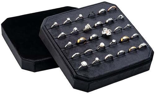 Multiple Velvet Ring Storage Organizer Display Tray Jewelry Box | Earring Holder Case for Wedding Birthday Christmas Day (Black) - color: Black
