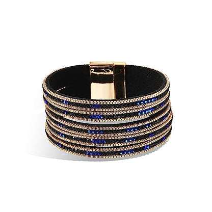 Long tiantian Boho Western Bracelets for Women Leather Wrap Bracelets Turquoise Bracelet Western Jewelry Country Concert Outfits - color: teen girl stuff(blue)