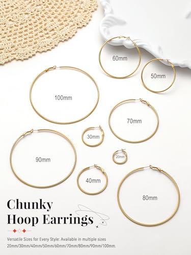 FaithHeart Silver/Black/Gold Stainless Steel Thin Hoop Earrings for Women | 2mm Wide Thin Large Hoop Earrings, Hypoallergenic Lightweight Trendy Jewelry, 20/30/40/50/60/70/80/90/100mm - color: Gold, size: 30mm/1.18"