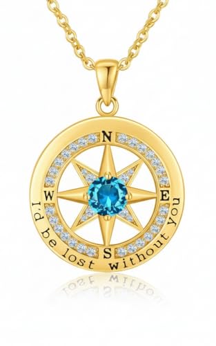 Compass Necklace for Women Wife Girlfriend Mom Daughter Gifts | S925 Silver Jewelry For Anniversary 18K Rose Gold Gifts For Birthday Christmas Mothers Valentines Day 12 Birthstones - style: 12-December-Gold