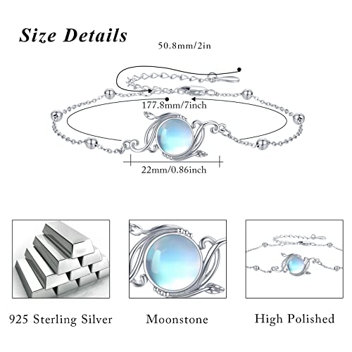 925 Sterling Silver Bohemia Hawaiian Beach Mermaid Floral Bracelet Birthday Graduation Gifts for Women with Gifts Box - style: 21B-Vine Moonstone