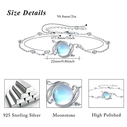 925 Sterling Silver Bohemia Hawaiian Beach Mermaid Floral Bracelet Birthday Graduation Gifts for Women with Gifts Box - style: 21B-Vine Moonstone