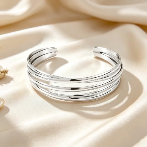 AOZEL Gold Bangle Cuff Bracelets for Women Trendy Chunky Adjustable Twist Love Textured Bracelet Jewelry Gifts - color: Silver Twisted