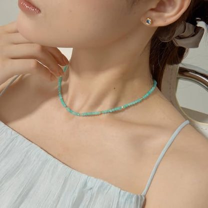 ARSIS Genuine Beaded Gemstone Necklace for Women, Colorful Natural Stone Handmade Bead Choker, Personalized Birthstone Necklace, Boho Summer Beach Necklace Layering Stackable Jewelry Gift - color: Amazonite (December)