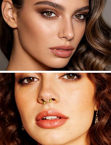 16G Horseshoe Septum Rings 6/8/10/12mm with Tool & Ball Grabber,Hypoallergenic for Nose,Rook,Cartilage,Helix,Lips-Silver Gold 316L Surgical Steel Septum Piercing jewelry - color: Gold Plated Horseshoe Ring 6-12mmBall/Point Tool