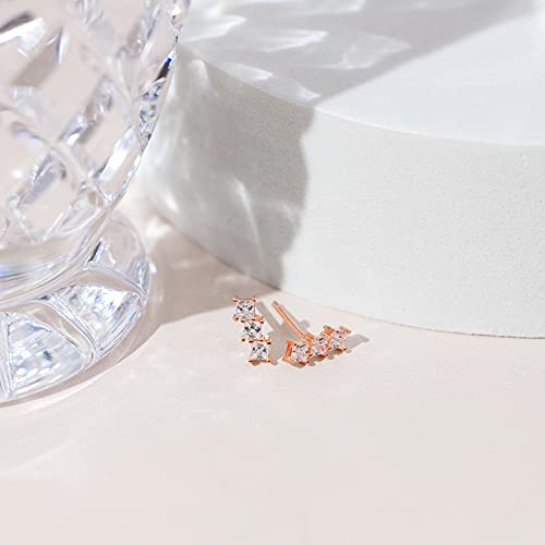 PAVOI 14K Gold Plated 925 Sterling Silver CZ Simulated Diamond Earrings | Dainty Geometric Shape Mini Bar Stud Earrings for Women - color: Rose Gold, style: Offset